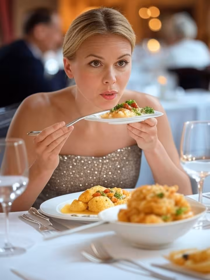 Kobieta podczas kolacji i rozmowy o gastronomii w eleganckiej restauracji w Gdańsku